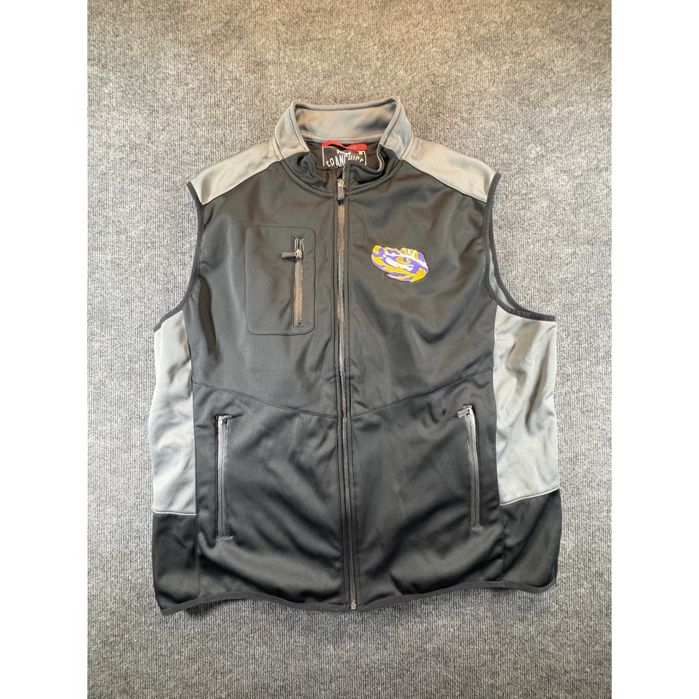 Franchise Club LSU Tigers Mens XXL Full Zip Fleece Lined Vest Black Grey NCAA